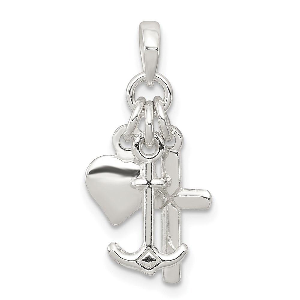 925 Sterling Silver Anchor Heart & Cross Mini Small Necklace Charm Pendant
